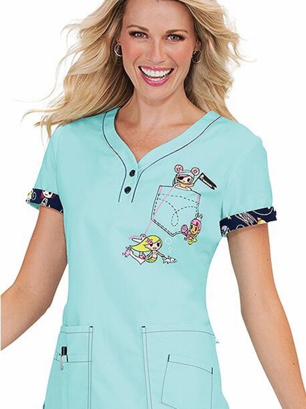 tokidoki x Koi Aqua Pirate & Sirens Katrina Short Sleeve Pocket Scrub Top